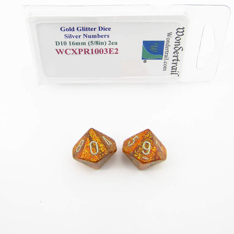 WCXPR1003E2 Gold Glitter Dice Silver Numbers D10 Aprox 16mm Pack of 2 (ONLINE ORDER ONLY)