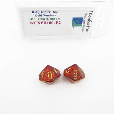 WCXPR1004E2 Ruby Glitter Dice Gold Numbers D10 Aprox 16mm Pack of 2 (ONLINE ORDER ONLY)