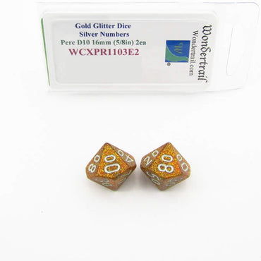 WCXPR1103E2 Gold Glitter Dice Silver Numbers 10s D10 16mm Pack of 2 (ONLINE ORDER ONLY)
