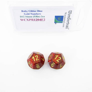WCXPR1204E2 Ruby Glitter Dice Gold Numbers D12 16mm Pack of 2 (ONLINE ORDER ONLY)