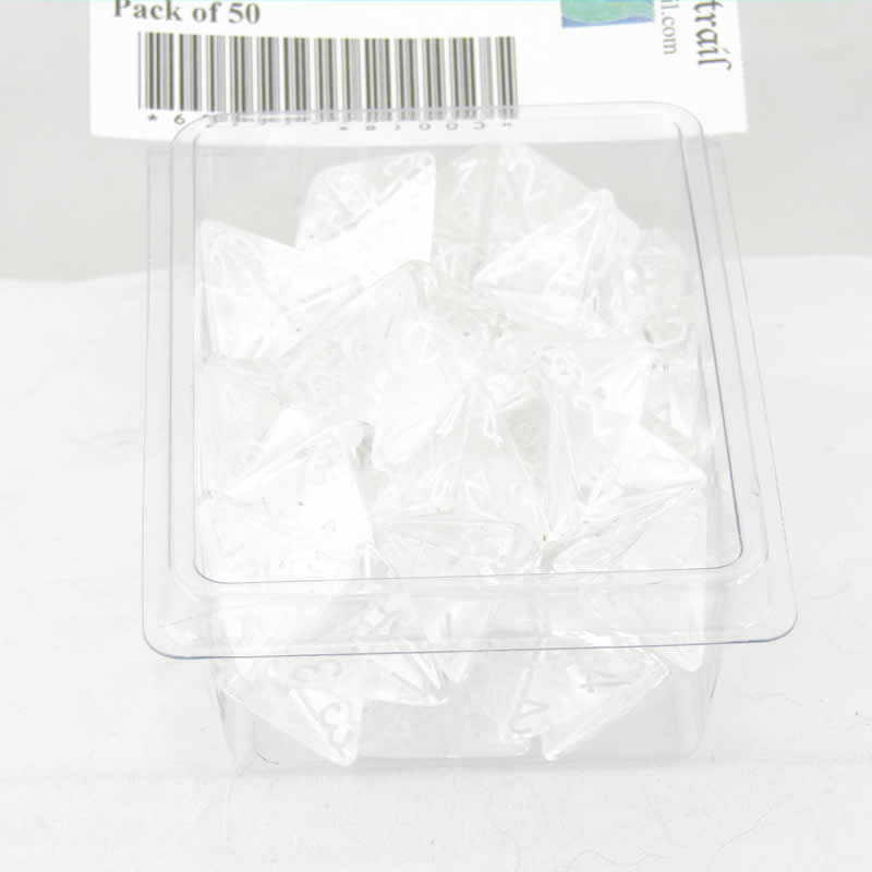 WCXPT0471E50 Clear Translucent Dice White Numbers D4 16mm (5/8in) Pack of 50 (ONLINE ORDER ONLY)