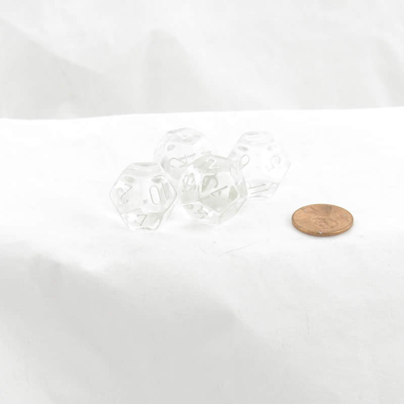 WCXPT1201E4 Clear Translucent Dice White Numbers D12 16mm Pack of 4 (ONLINE ORDER ONLY)