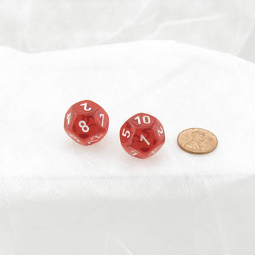 WCXPT1274E2 Red Translucent Dice White Numbers D12 16mm Pack of 2 (ONLINE ORDER ONLY)