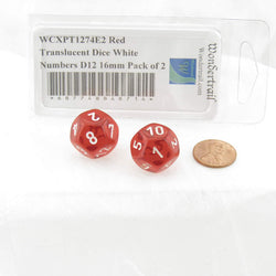 WCXPT1274E2 Red Translucent Dice White Numbers D12 16mm Pack of 2 (ONLINE ORDER ONLY)