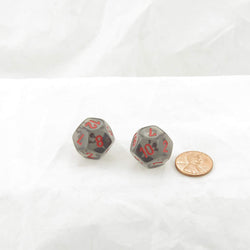 WCXPT1288E2 Smoke Translucent Dice Red Numbers D12 16mm Pack of 2 (ONLINE ORDER ONLY)