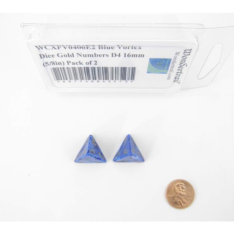 WCXPV0406E2 Blue Vortex Dice Gold Numbers D4 16mm (5/8in) Pack of 2 (ONLINE ORDER ONLY)