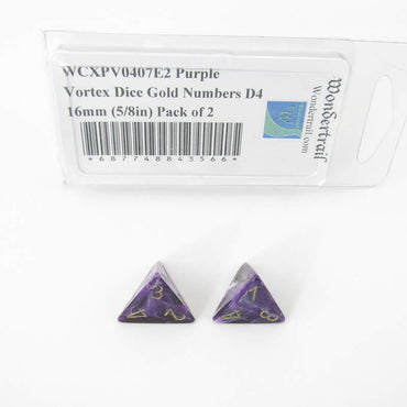 WCXPV0407E2 Purple Vortex Dice Gold Numbers D4 16mm (5/8in) Pack of 2 (ONLINE ORDER ONLY)
