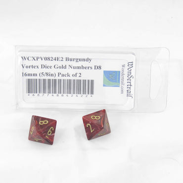 WCXPV0824E2 Burgundy Vortex Dice Gold Numbers D8 16mm (5/8in) Pack of 2 (ONLINE ORDER ONLY)
