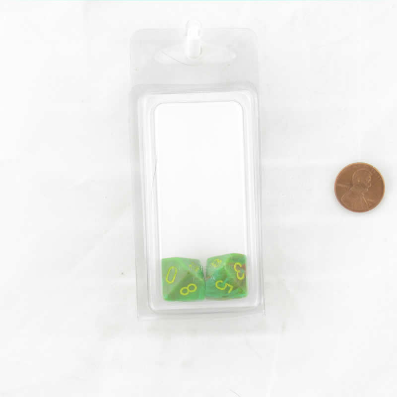 WCXPV1035E2 Slime Vortex Dice Yellow Numbers D10 16mm (5/8in) Pack of 2 (ONLINE ORDER ONLY)