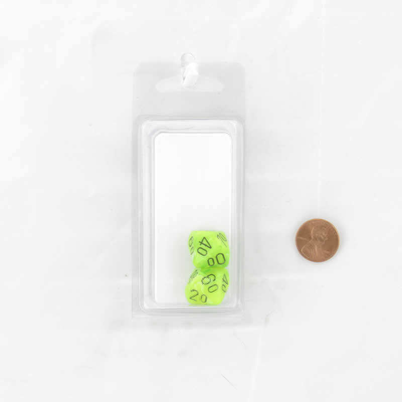 WCXPV1100E2 Bright Green Vortex Dice Black Numbers 10s D10 16mm Pack of 2 (ONLINE ORDER ONLY)