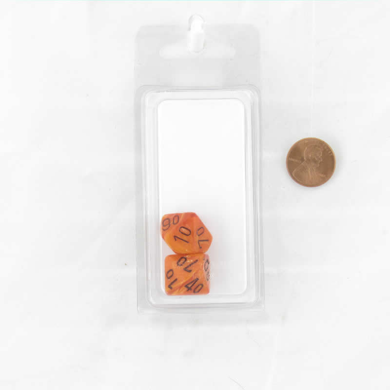 WCXPV1103E2 Orange Vortex Dice Black Numbers 10s D10 16mm Pack of 2 (ONLINE ORDER ONLY)