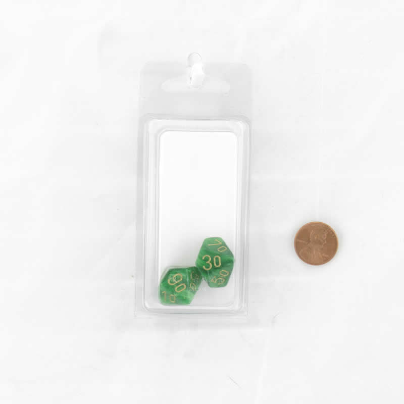 WCXPV1105E2 Green Vortex Dice Gold Numbers 10s D10 16mm Pack of 2 (ONLINE ORDER ONLY)