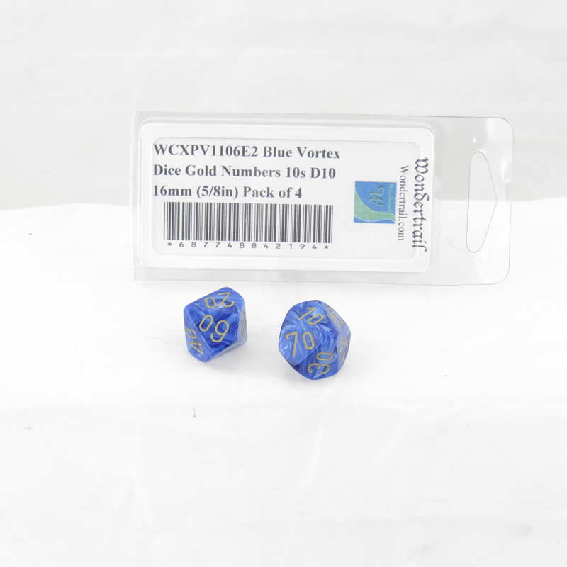 WCXPV1106E2 Blue Vortex Dice Gold Numbers 10s D10 16mm Pack of 2 (ONLINE ORDER ONLY)