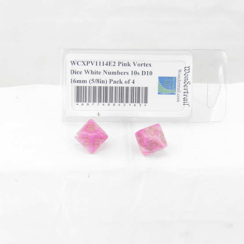 WCXPV1114E2 Pink Vortex Dice Gold Numbers 10s D10 16mm (5/8in) Pack of 2 (ONLINE ORDER ONLY)