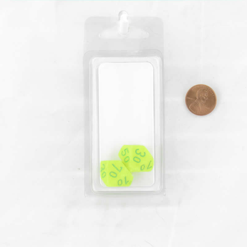 WCXPV1122E2 Electric Yellew Vortex Dice Green Numbers 10s D10 16mm Pack of 2 (ONLINE ORDER ONLY)