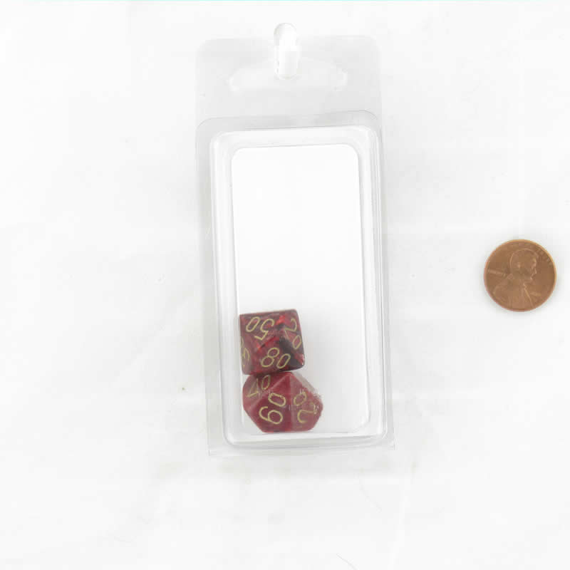 WCXPV1124E2 Burgundy Vortex Dice Gold Numbers 10s D10 16mm Pack of 2 (ONLINE ORDER ONLY)