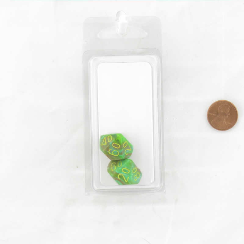 WCXPV1135E2 Slime Vortex Dice Yellow Numbers 10s D10 16mm Pack of 2 (ONLINE ORDER ONLY)