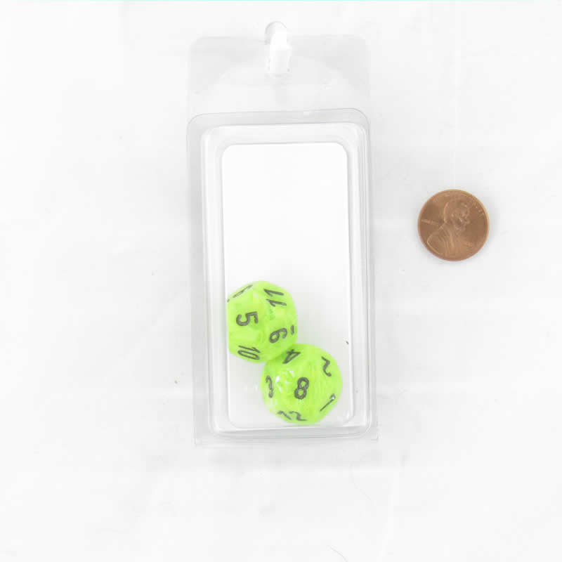 WCXPV1200E2 Bright Green Vortex Dice Black Numbers D12 16mm Pack of 2 (ONLINE ORDER ONLY)