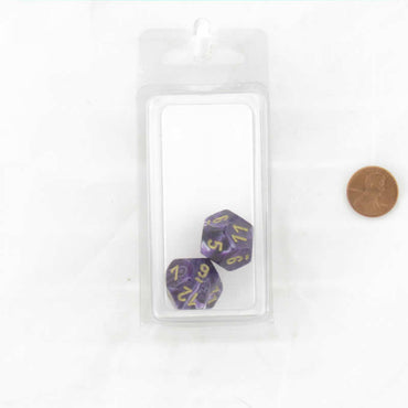 WCXPV1207E2 Purple Vortex Dice Gold Numbers D12 16mm (5/8in) Pack of 2 (ONLINE ORDER ONLY)