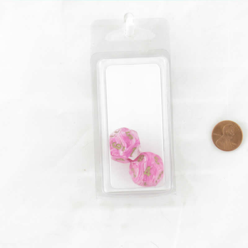 WCXPV1214E2 Pink Vortex Dice Gold Numbers D12 16mm (5/8in) Pack of 2 (ONLINE ORDER ONLY)