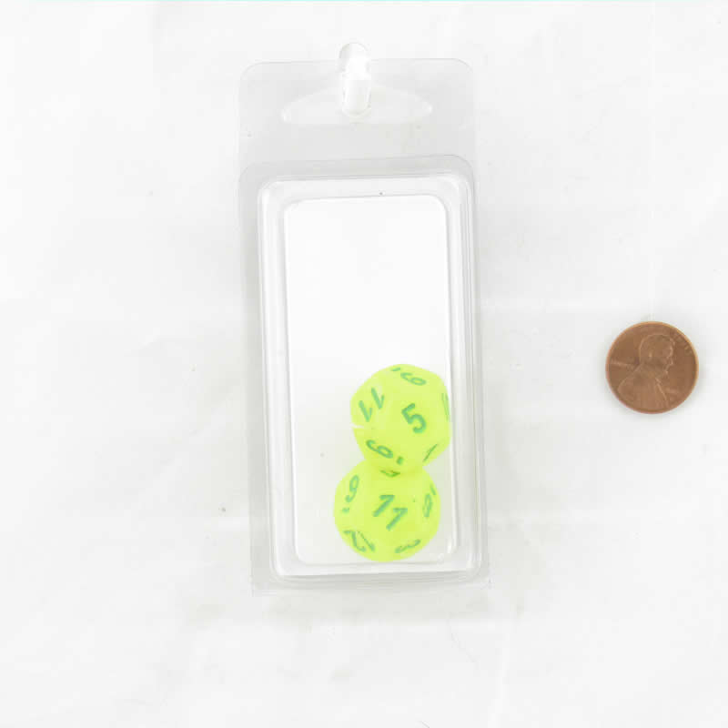 WCXPV1222E2 Electric Yellew Vortex Dice Green Numbers D12 16mm Pack of 2 (ONLINE ORDER ONLY)