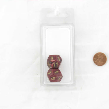 WCXPV1224E2 Burgundy Vortex Dice Gold Numbers D12 16mm (5/8in) Pack of 2 (ONLINE ORDER ONLY)