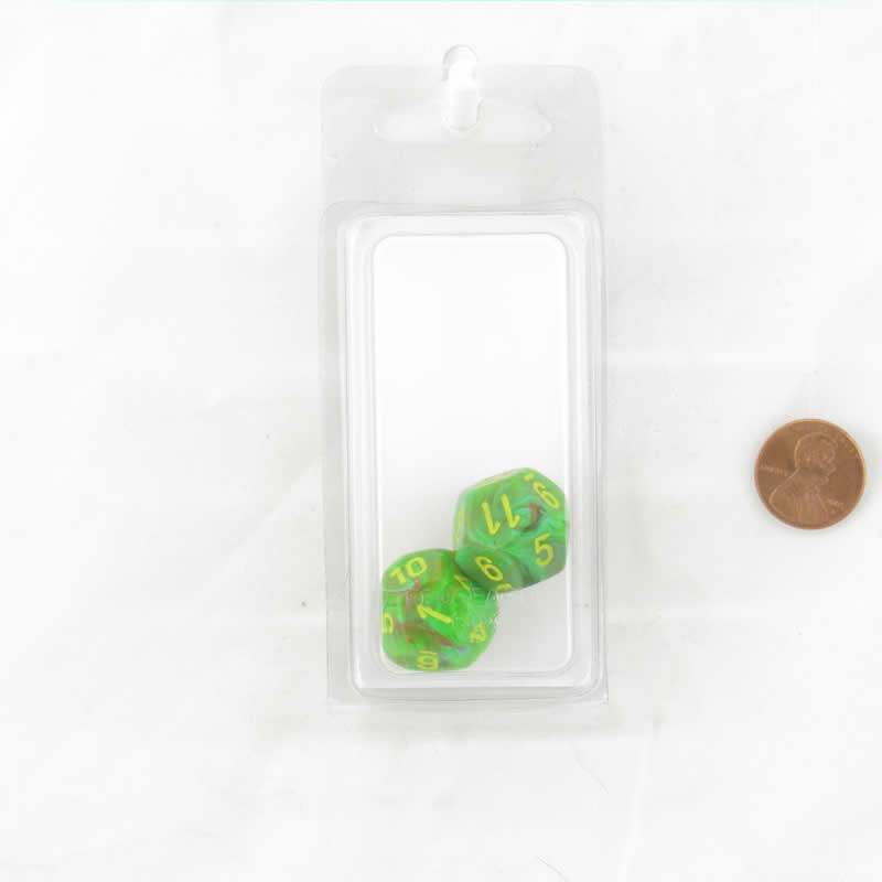 WCXPV1235E2 Slime Vortex Dice Yellow Numbers D12 16mm (5/8in) Pack of 2 (ONLINE ORDER ONLY)
