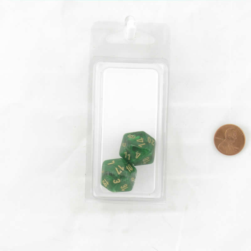 WCXPV2005E2 Green Vortex Dice Gold Numbers D20 16mm (5/8in) Pack of 2 (ONLINE ORDER ONLY)