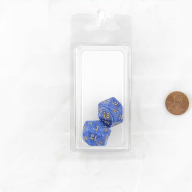 WCXPV2006E2 Blue Vortex Dice Gold Numbers D20 16mm (5/8in) Pack of 2 (ONLINE ORDER ONLY)