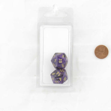 WCXPV2007E2 Purple Vortex Dice Gold Numbers D20 16mm (5/8in) Pack of 2 (ONLINE ORDER ONLY)