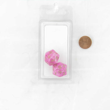 WCXPV2014E2 Pink Vortex Dice Gold Numbers D20 Aprox 16mm (5/8in) Pack of 2 (ONLINE ORDER ONLY)