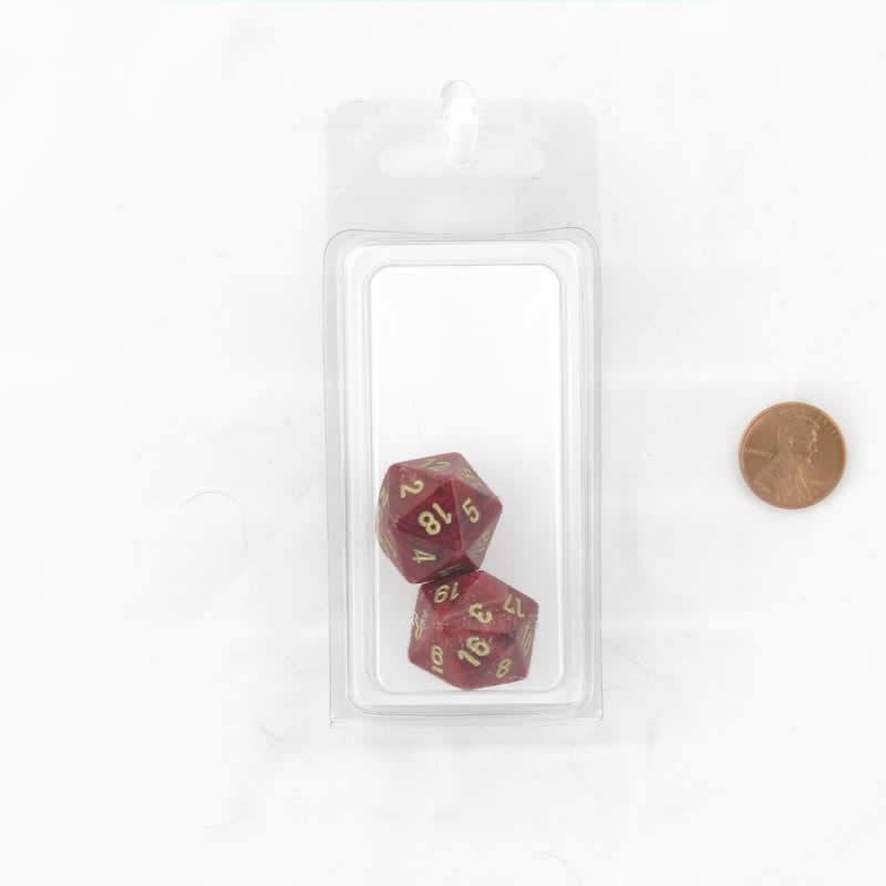 WCXPV2024E2 Burgundy Vortex Dice Gold Numbers D20 Aprox 16mm (5/8in) Pack of 2 (ONLINE ORDER ONLY)