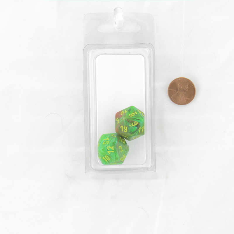 WCXPV2035E2 Slime Vortex Dice Yellow Numbers D20 Aprox 16mm (5/8in) Pack of 2 (ONLINE ORDER ONLY)