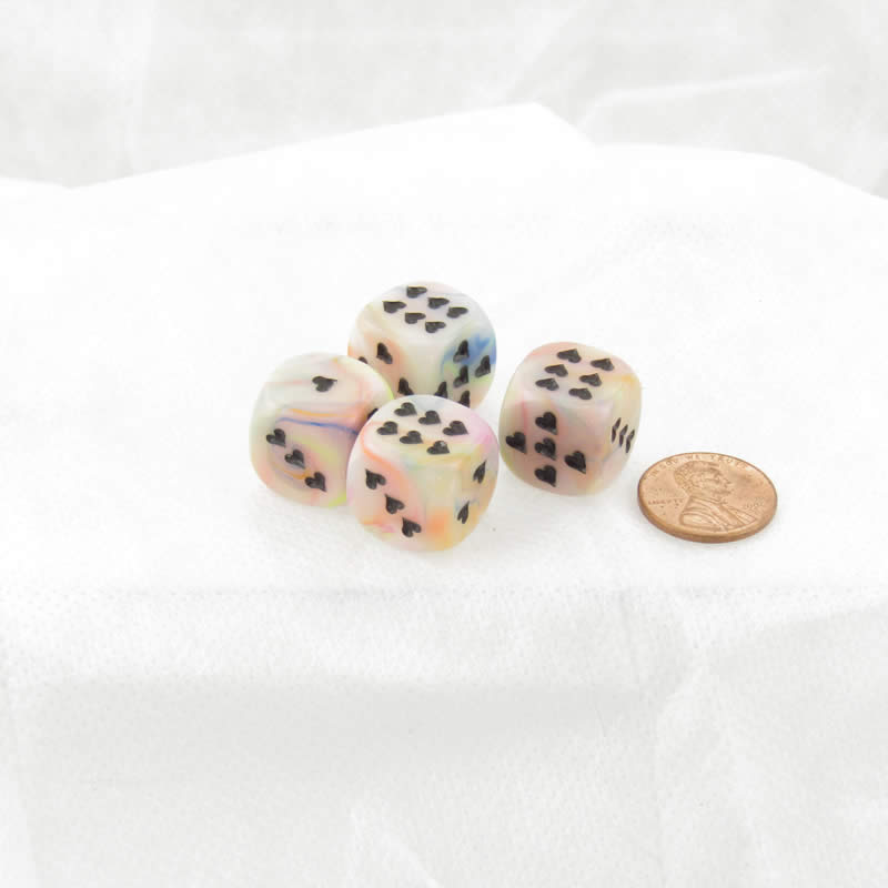 WCXXH6002E4 Circus Festive Dice with Black Hearts D6 16mm (5/8in) Pack of 4 (ONLINE ORDER ONLY)