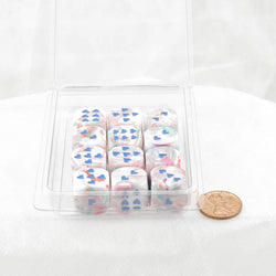 WCXXH6003E12 Pop Art Festive Dice with Blue Hearts D6 16mm (5/8in) Pack of 12 (ONLINE ORDER ONLY)