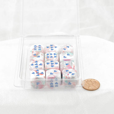 WCXXH6003E12 Pop Art Festive Dice with Blue Hearts D6 16mm (5/8in) Pack of 12 (ONLINE ORDER ONLY)