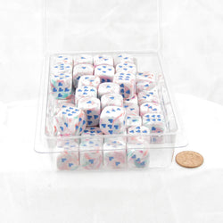 WCXXH6003E50 Pop Art Festive Dice with Blue Hearts D6 16mm (5/8in) Pack of 50 (ONLINE ORDER ONLY)