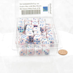 WCXXH6003E50 Pop Art Festive Dice with Blue Hearts D6 16mm (5/8in) Pack of 50 (ONLINE ORDER ONLY)