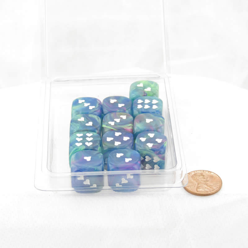 WCXXH6004E12 Waterlily Festive Dice with White Hearts D6 16mm (5/8in) Pack of 12 (ONLINE ORDER ONLY)
