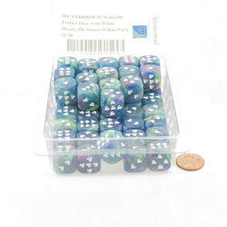 WCXXH6004E50 Waterlily Festive Dice with White Hearts D6 16mm (5/8in) Pack of 50 (ONLINE ORDER ONLY)