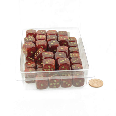 WCXXH6005E50 Ruby Red Glitter Dice with Gold Colored Hearts D6 16mm (5/8in) Pack of 50 (ONLINE ORDER ONLY)