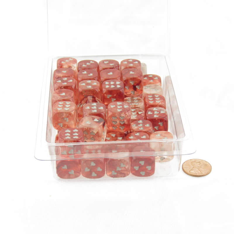 WCXXH6006E50 Red Nebula Luminary Dice with Silver Hearts D6 16mm (5/8in) Pack of 50 (ONLINE ORDER ONLY)