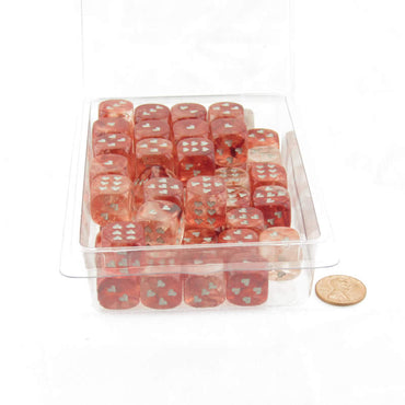 WCXXH6006E50 Red Nebula Luminary Dice with Silver Hearts D6 16mm (5/8in) Pack of 50 (ONLINE ORDER ONLY)