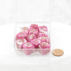 WCXXH6007E12 Pink Vortex Dice with Gold Colored Hearts D6 16mm (5/8in) Pack of 12 (ONLINE ORDER ONLY)