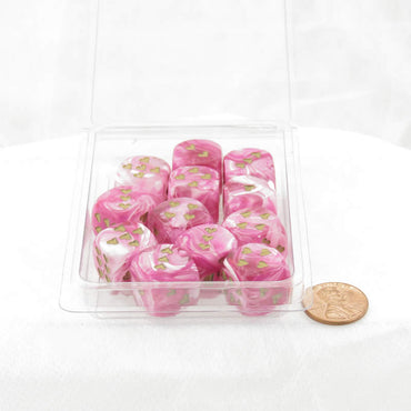 WCXXH6007E12 Pink Vortex Dice with Gold Colored Hearts D6 16mm (5/8in) Pack of 12 (ONLINE ORDER ONLY)