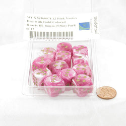 WCXXH6007E12 Pink Vortex Dice with Gold Colored Hearts D6 16mm (5/8in) Pack of 12 (ONLINE ORDER ONLY)