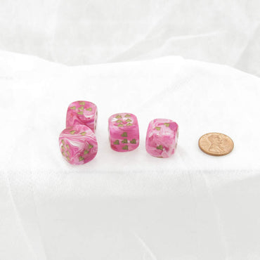 WCXXH6007E4 Pink Vortex Dice with Gold Colored Hearts D6 16mm (5/8in) Pack of 4 (ONLINE ORDER ONLY)