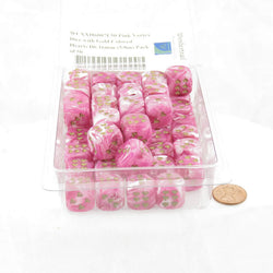 WCXXH6007E50 Pink Vortex Dice with Gold Colored Hearts D6 16mm (5/8in) Pack of 50 (ONLINE ORDER ONLY)