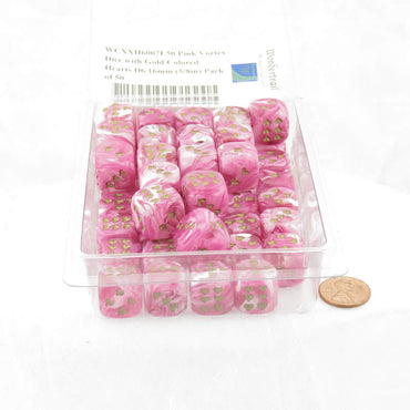 WCXXH6007E50 Pink Vortex Dice with Gold Colored Hearts D6 16mm (5/8in) Pack of 50 (ONLINE ORDER ONLY)