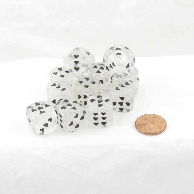 WCXXM0601E12 White Cirrus Dice with Black Hearts D6 16mm (5/8in) Pack of 12 (ONLINE ORDER ONLY)